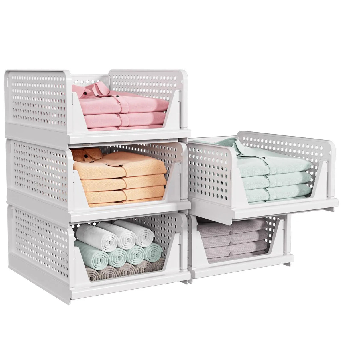 7CODE 20 Pack Foldable Plastic Closet Storage Baskets for Home Organization