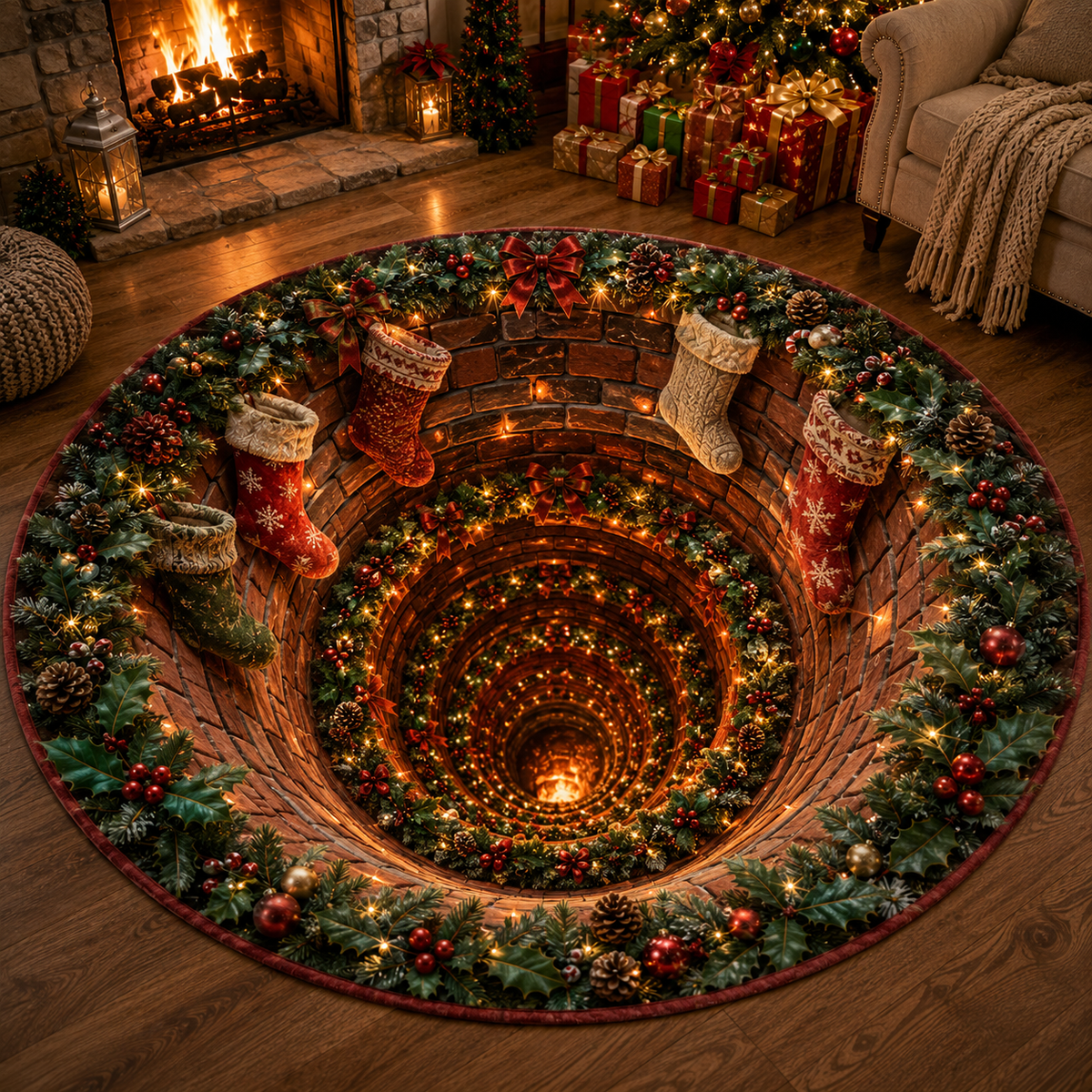🎄Christmas Portal 3D Illusion Round Rug