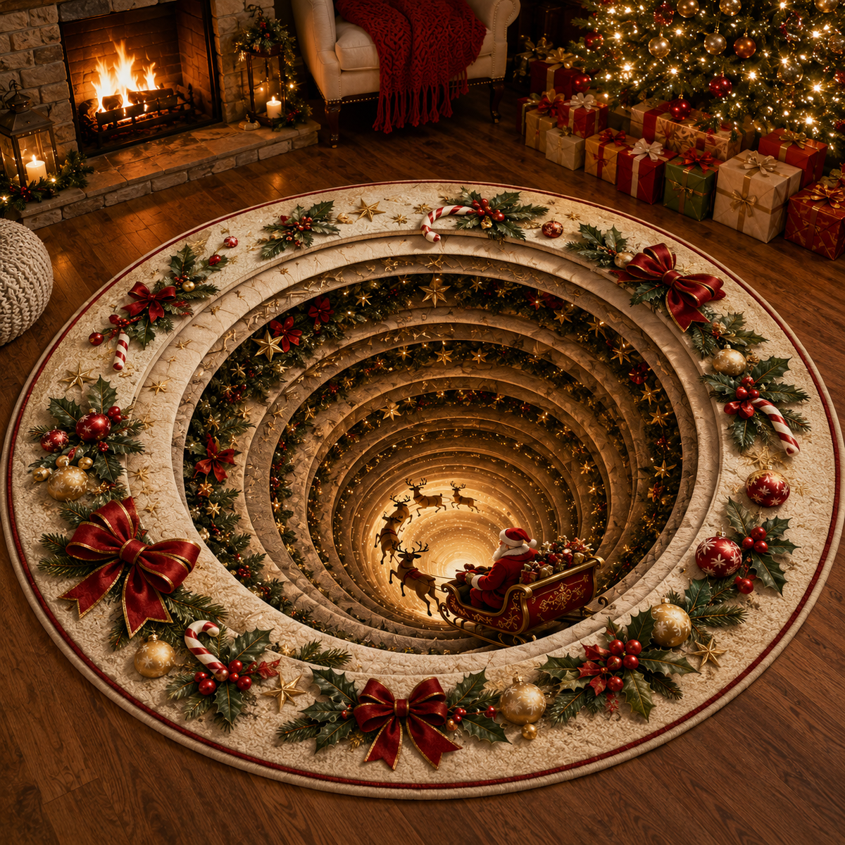 🎄Christmas Portal 3D Illusion Round Rug