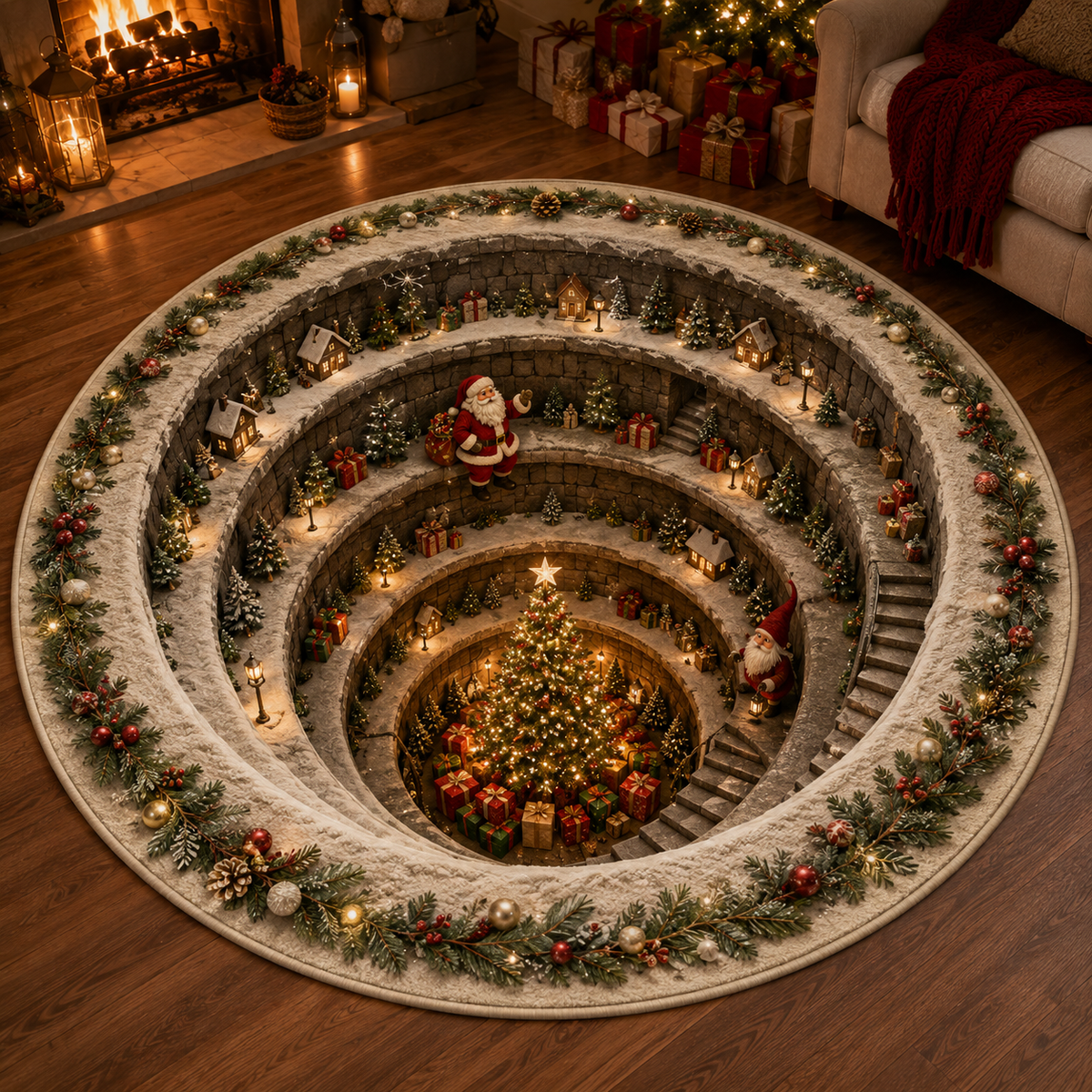 🎄Christmas Portal 3D Illusion Round Rug