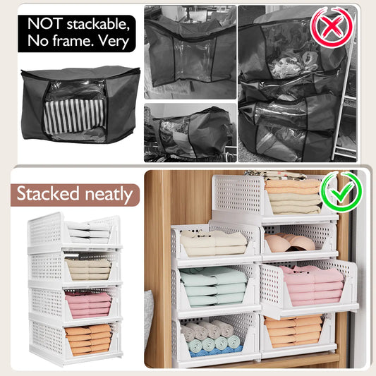 7CODE 20 Pack Foldable Plastic Closet Storage Baskets for Home Organization