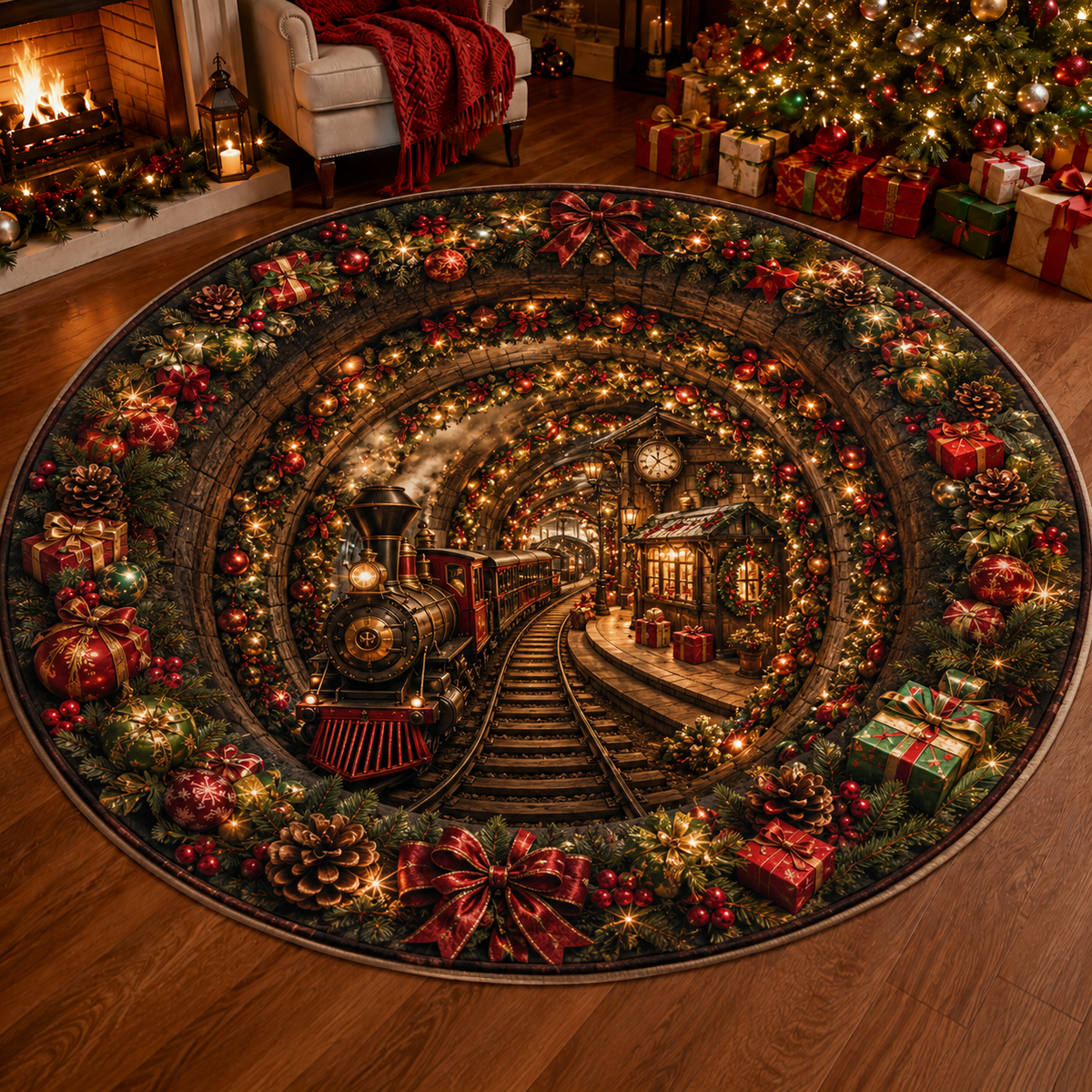 🎄Christmas Portal 3D Illusion Round Rug