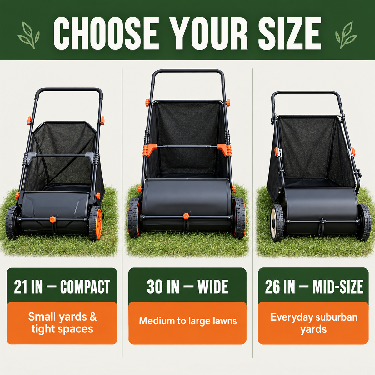 Manual Push Lawn Sweeper – Adjustable Leaf & Grass Collector