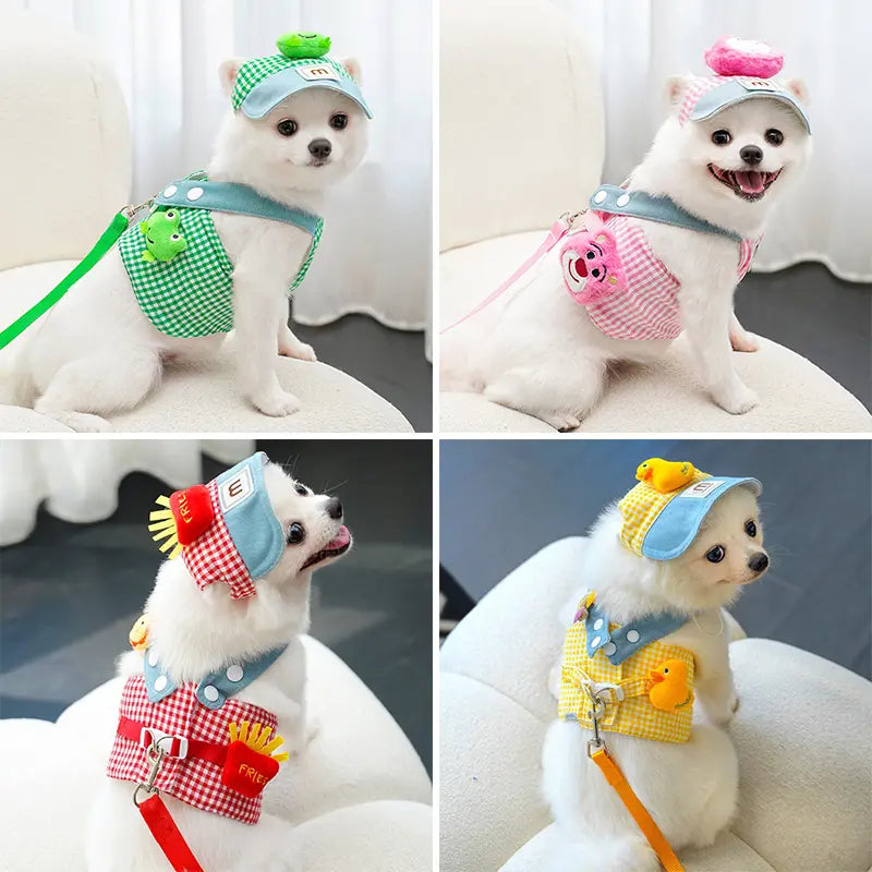 Dog Harness and Leash Set with Hat for Small Dogs & Cats