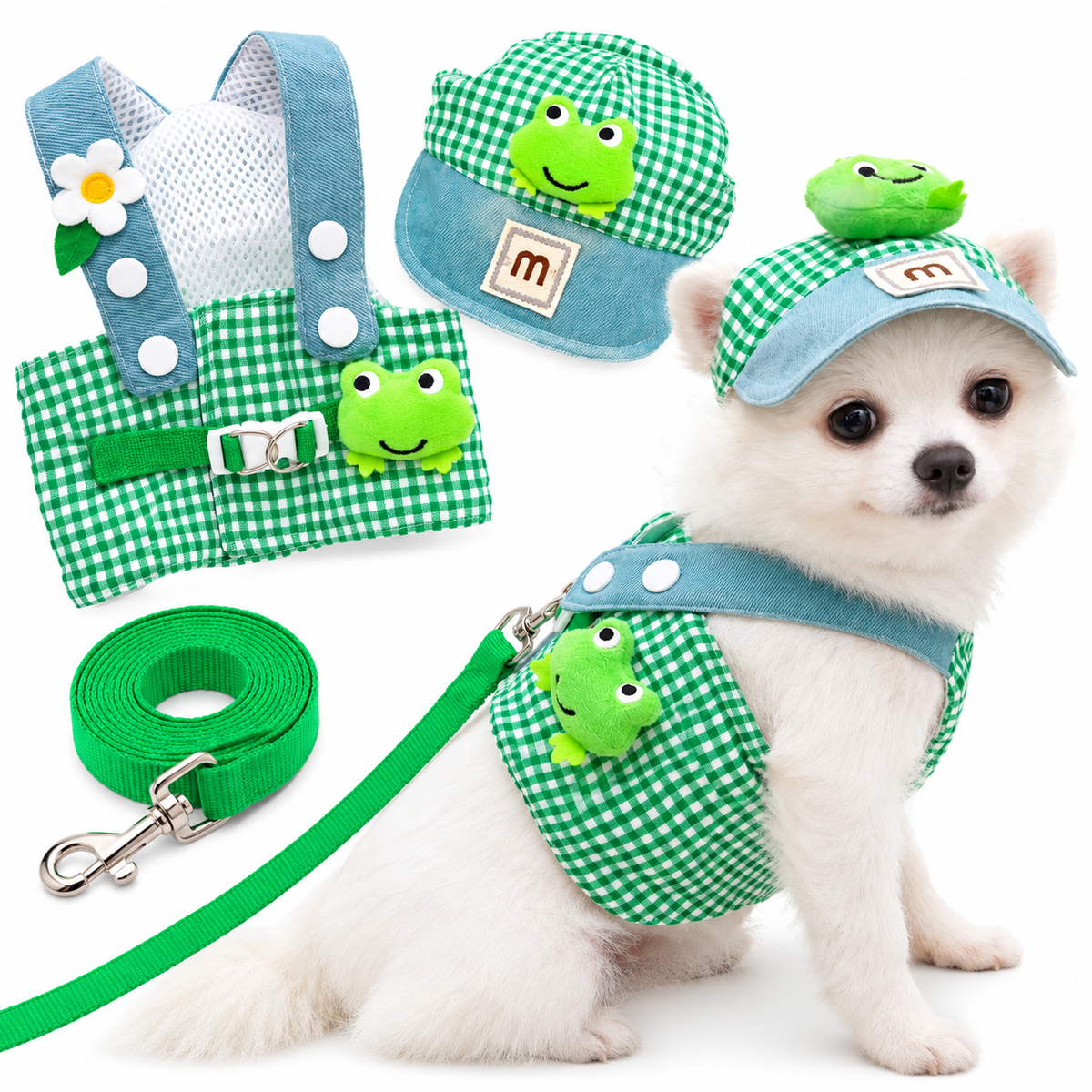 Dog Harness and Leash Set with Hat for Small Dogs & Cats