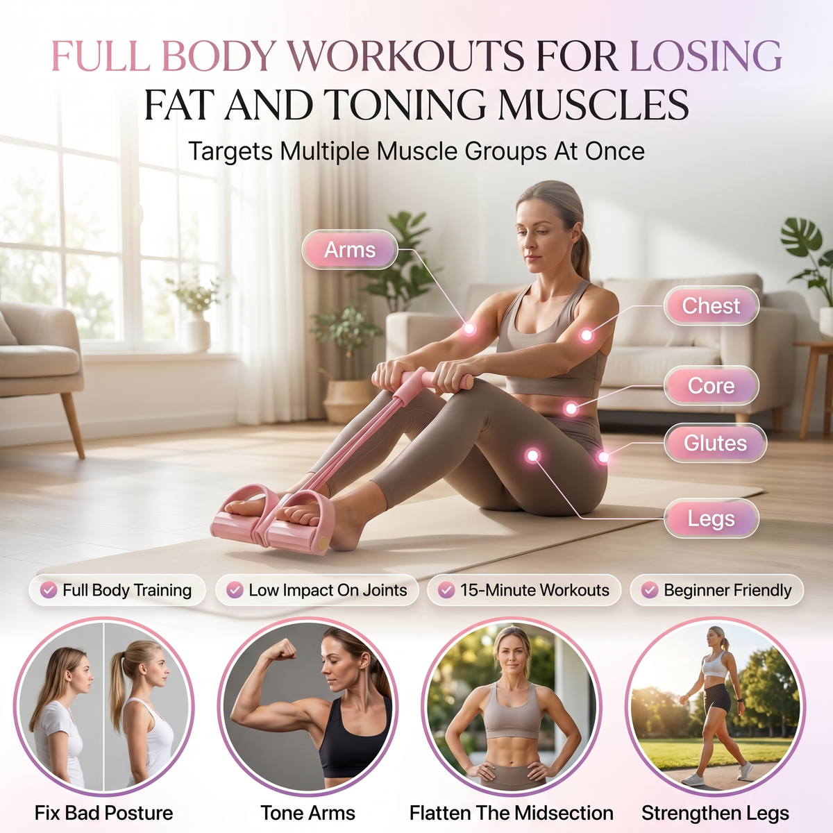 Pedal Resistance Band with Handles for Home Workouts