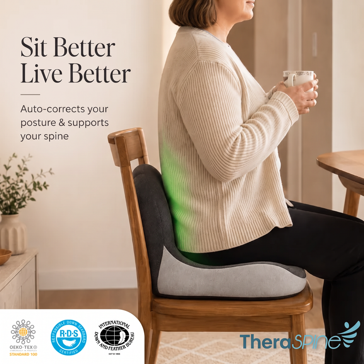 Ergonomic Full-Back Seat Cushion for Office, Home & Travel